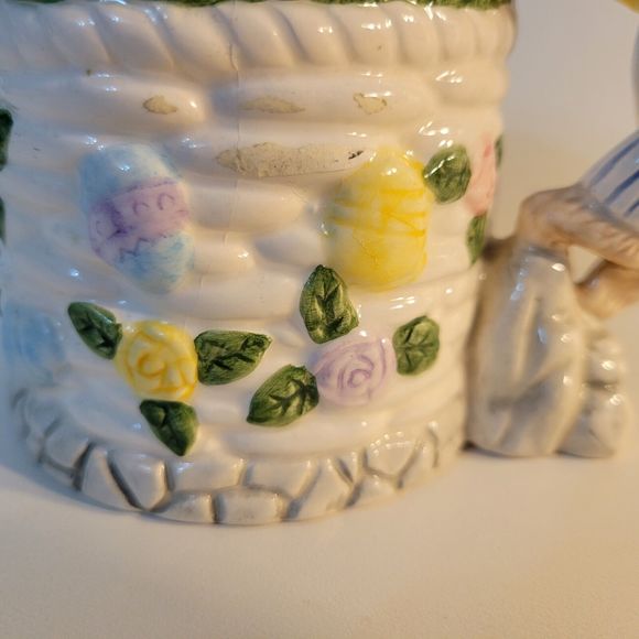 1994 Fitz & Floyd Omnibus Basket Weave Easter Garden Mug w/ Bunny Handle‎ - Picture 6 of 7
